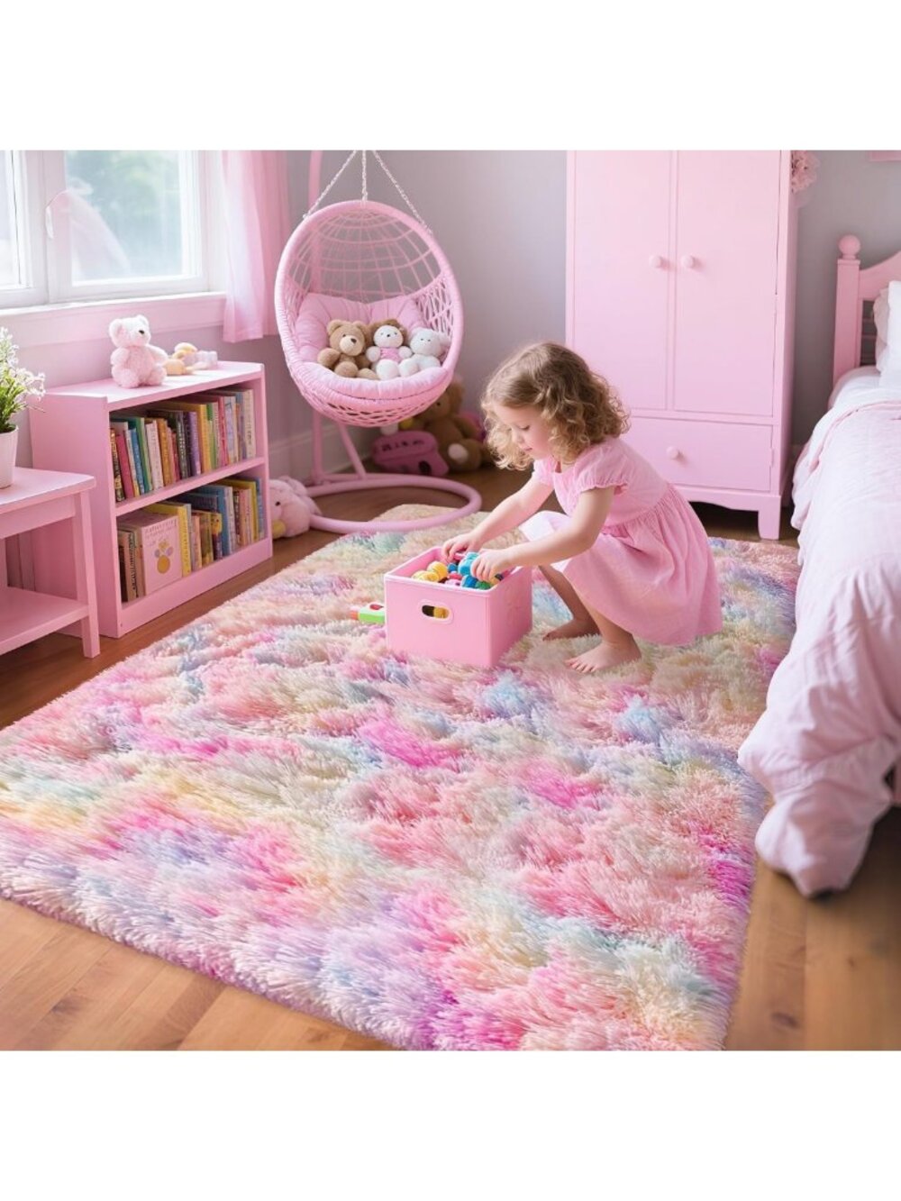 Fluffy Unicorn Rainbow Area Rug for Girls' Bedroom | Soft Kids' Room Decor